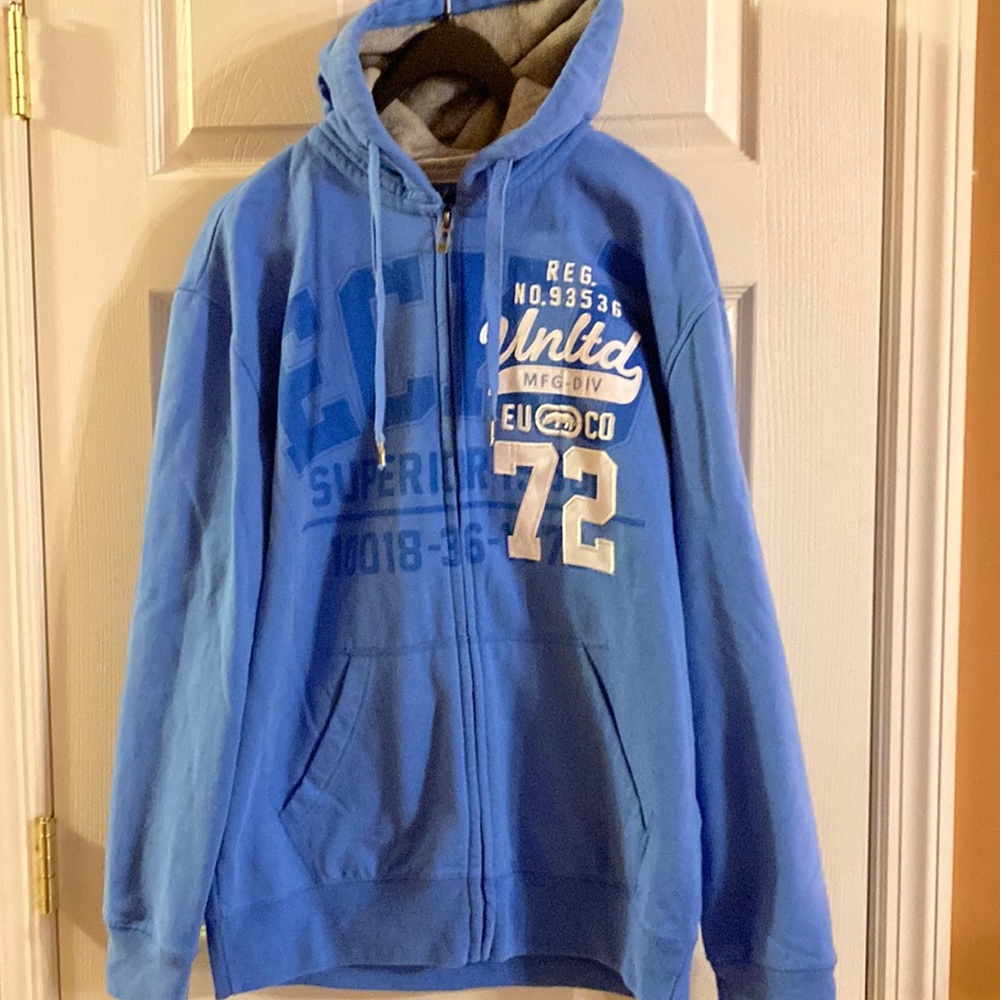 ECKO Unlimited Light Blue & White Zip Up Hoodie Men’s Sz. L.